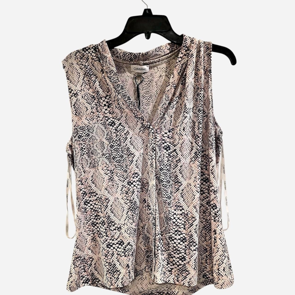 Calvin Klein Women's Snake Print Sleeveless Blouse - Pink and Black